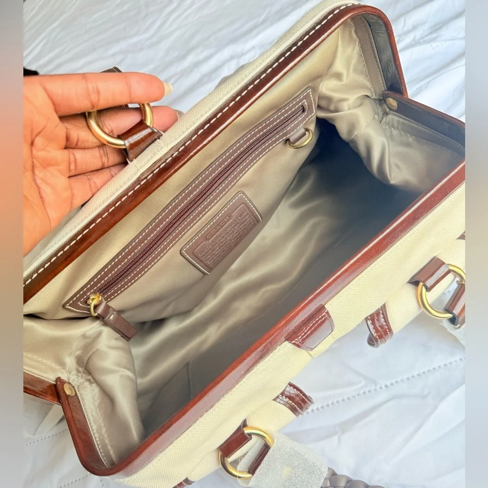 Coach Daphne Canvas & Leather Satchel – NWT Ivory & Mahogany | Braided Handles
